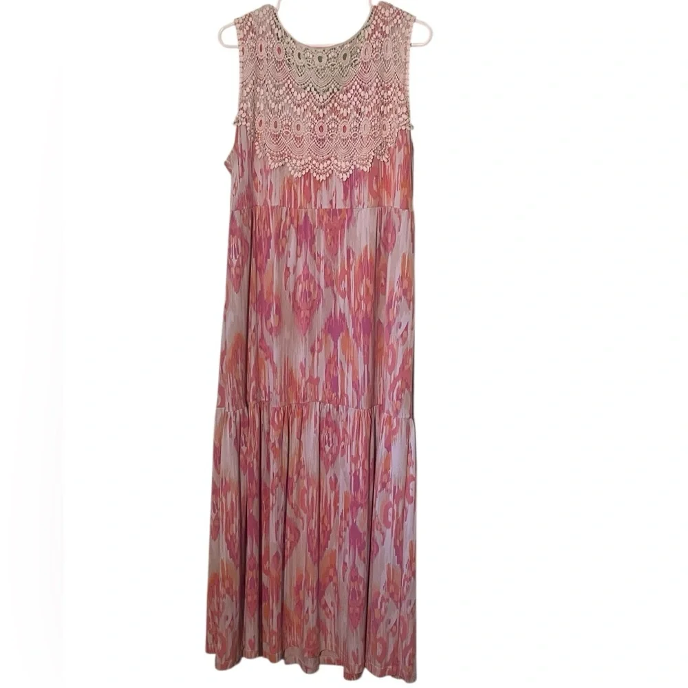 Ruby Rd Lace Back Long Flowy Stretch Boho Ruffle dress. Size XL GUC. - Picture 5 of 6
